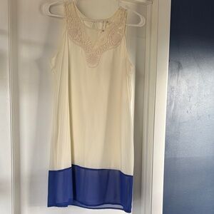 Pink Owl Cream and blue shift dress. Size L